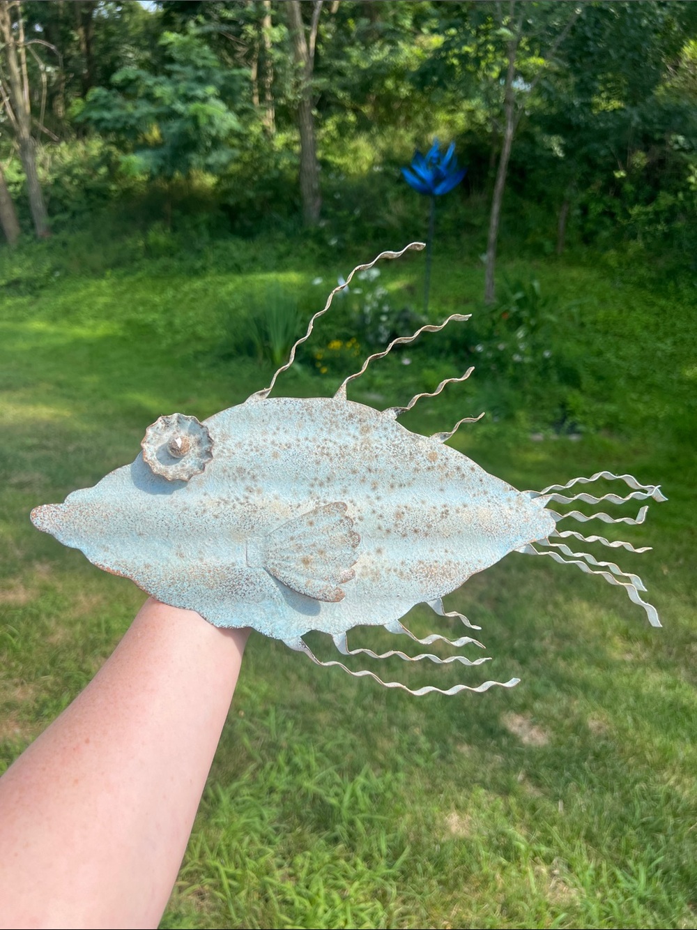 Artisan Metal Fish Sculpture Wall Plaque Rustic Beach Folk Art Nautical Decor